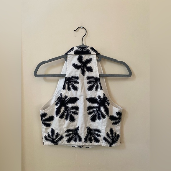 Anthropologie Pilcro Deco Halter Top Button Up Cotton Embroidered Print Patch - Picture 7 of 9